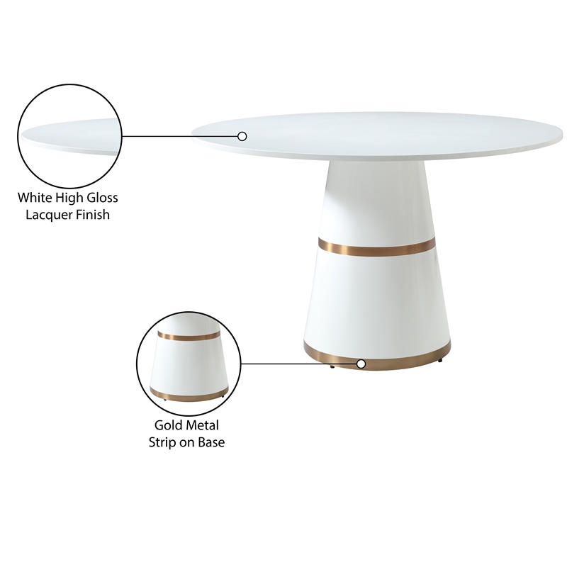 Maklaine Modern / Contemporary Round White Lacquer Dining Table