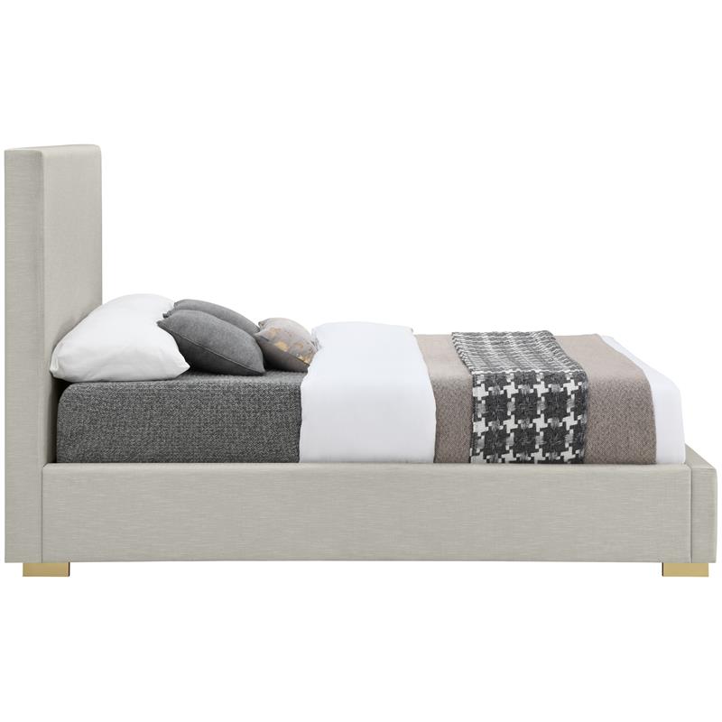 Maklaine Mid-Century Beige Finish Linen Textured Fabric Queen Bed