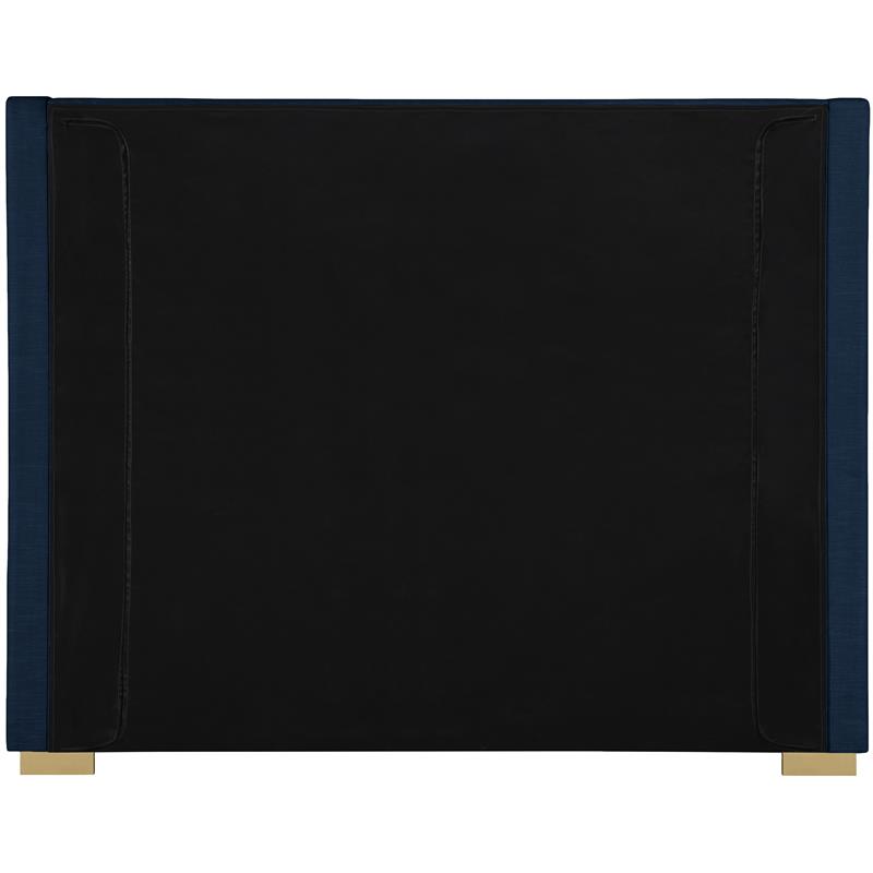 Maklaine Mid-Century Navy Finish Linen Textured Fabric Queen Bed