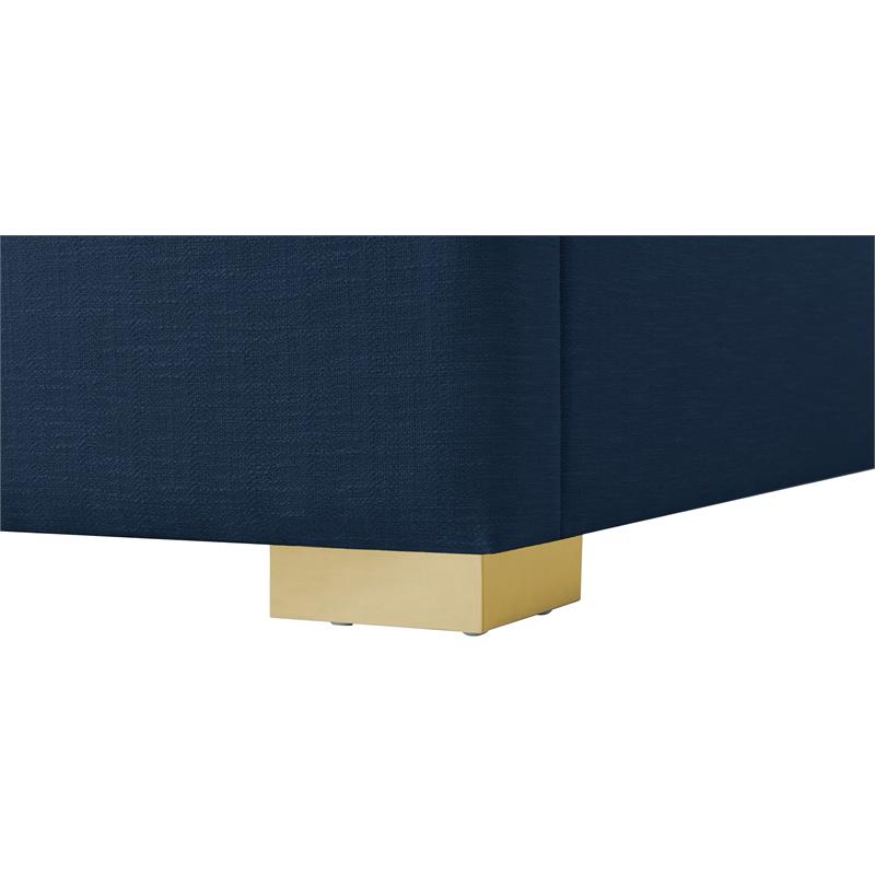 Maklaine Mid-Century Navy Finish Linen Textured Fabric Queen Bed