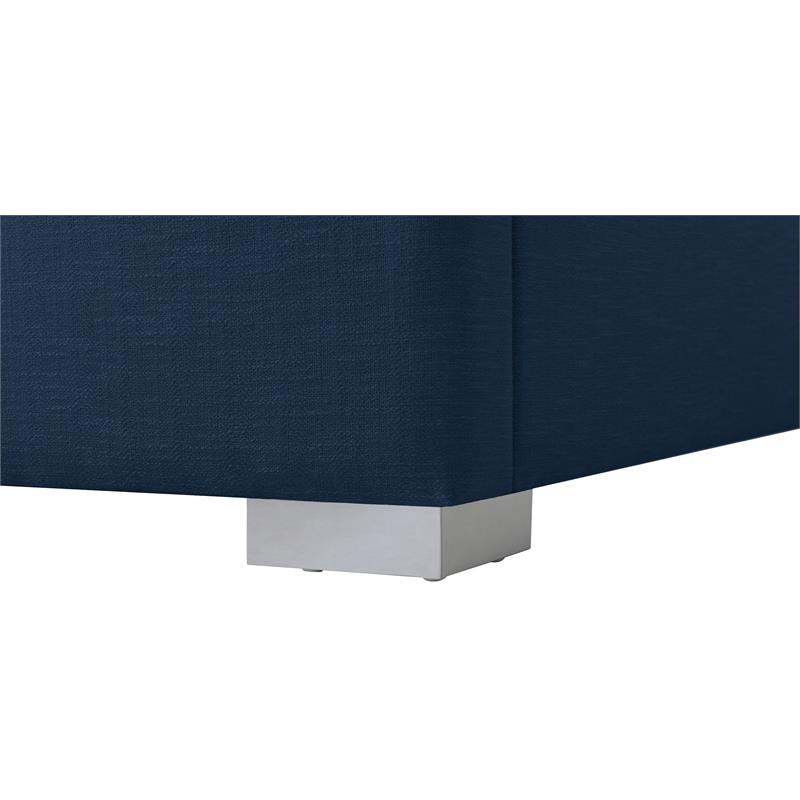 Maklaine Mid-Century Navy Finish Linen Textured Fabric Queen Bed