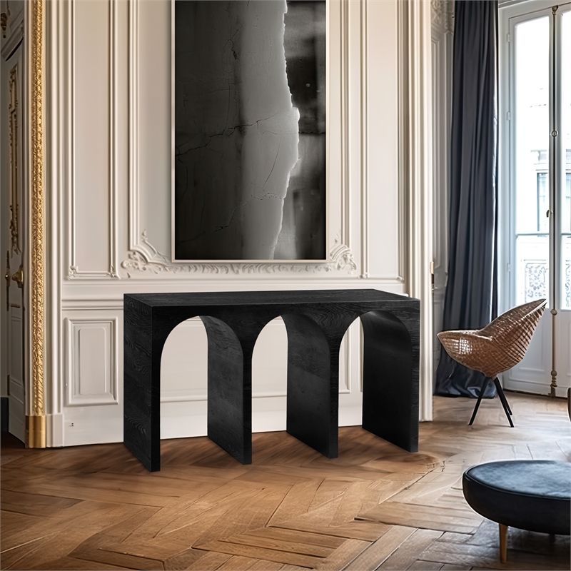 Maklaine Mid-Century Modern Solid Black Oak Finish Console Table