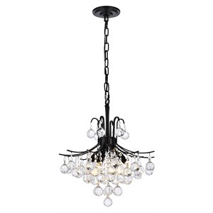 Maklaine Transitional 16&quot Metal and Crystal Pendant in Black