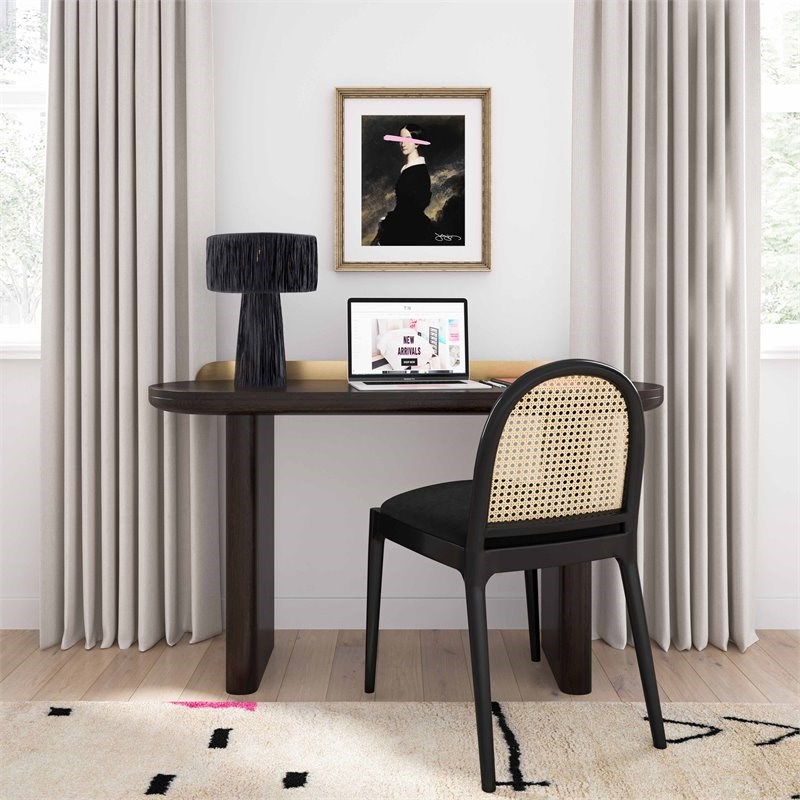Maklaine Modern / Contemporary Raffia Fabric Black Table Lamp