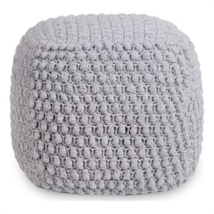 Maklaine Modern / Contemporary Cotton Yarn Pouf in Light Grey