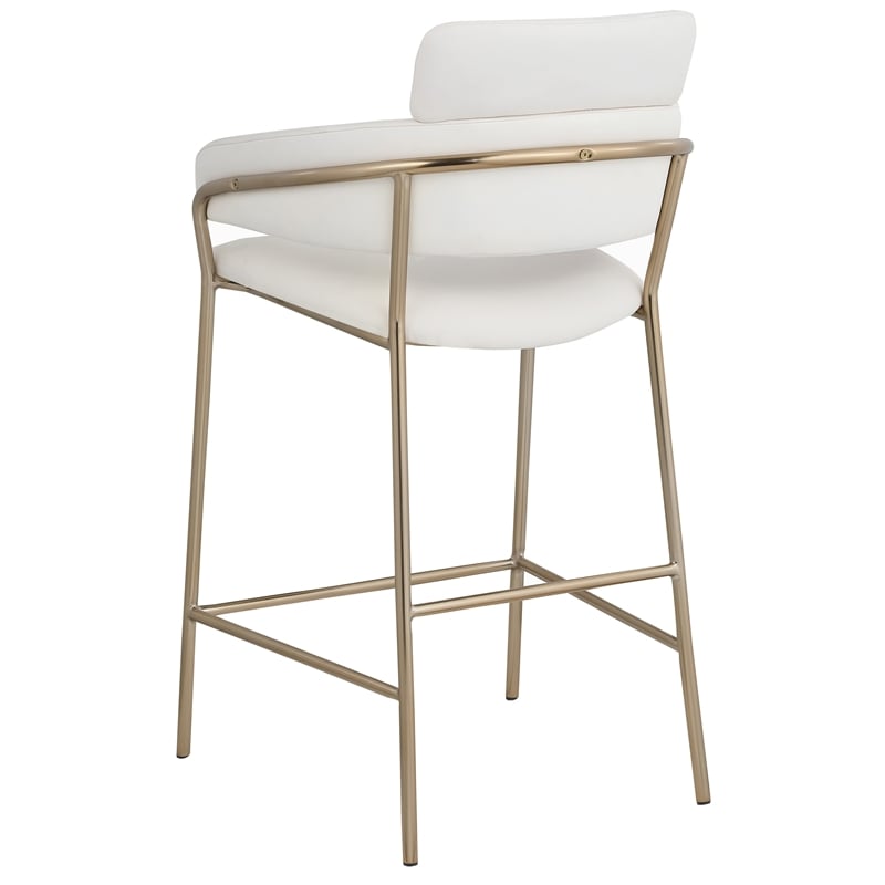 Maklaine Contemporary Cream Vegan Faux Leather Counter Stool
