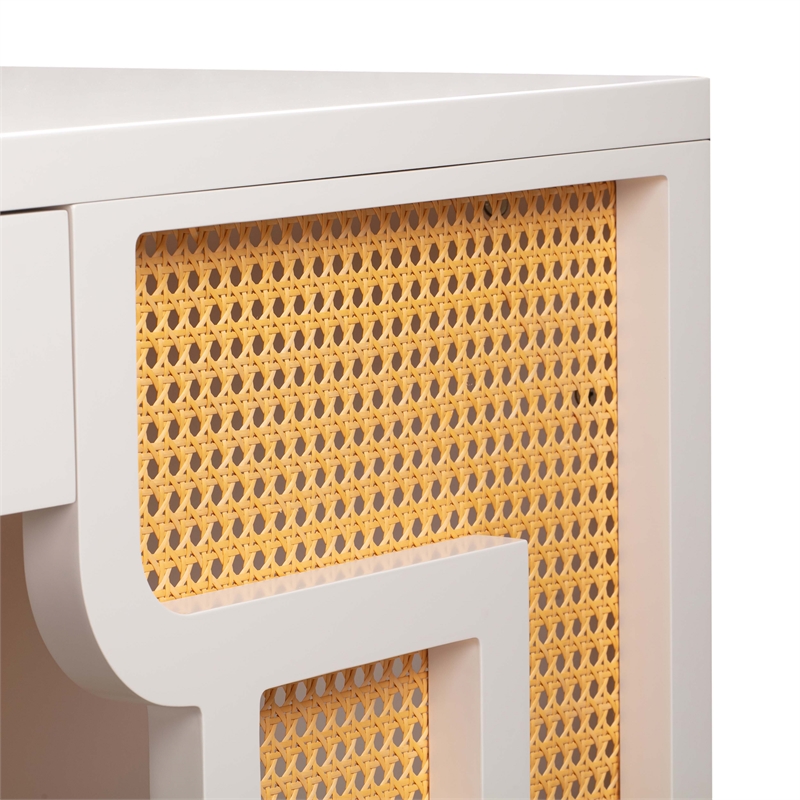 Maklaine Transitional Cream Finish & Woven Rattan Accents Desk