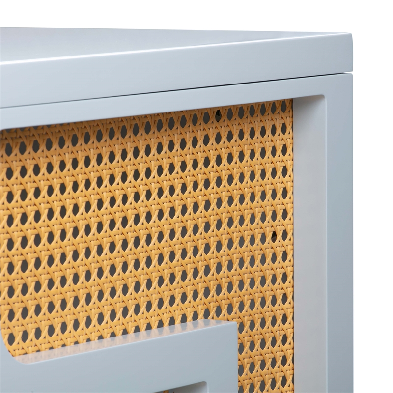 Maklaine Contemporary Pastel Blue & Woven Rattan Accents Desk