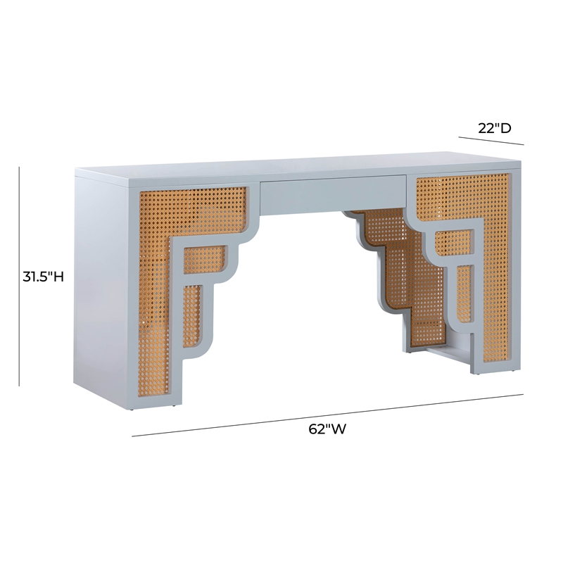 Maklaine Contemporary Pastel Blue & Woven Rattan Accents Desk