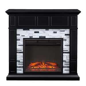 Maklaine ContemporaryEngineered Wood Electric Fireplace in Black