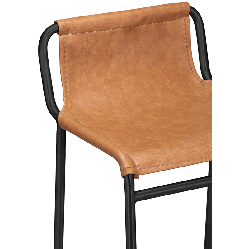 Maklaine Modern / Contemporary Cognac Faux Leather Counter Stool