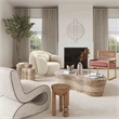 Maklaine Transitional Tan Finish Faux Travertine Short Side Table