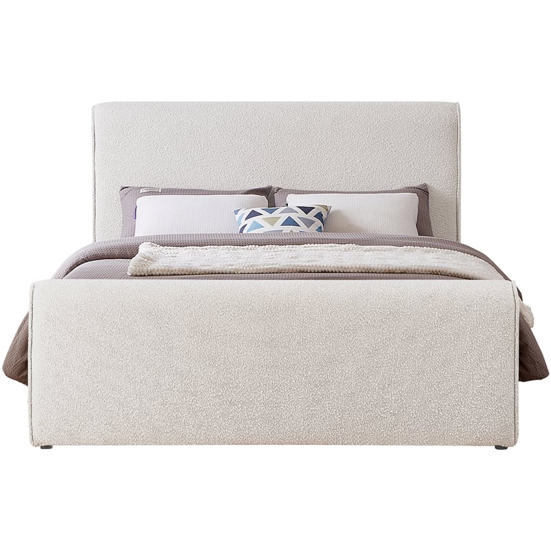 Maklaine Modern / Contemporary Cream Finish Boucle Fabric Full Bed