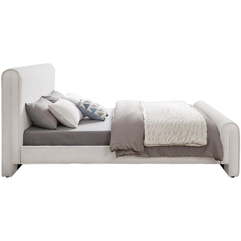 Maklaine Modern / Contemporary Cream Finish Boucle Fabric Full Bed