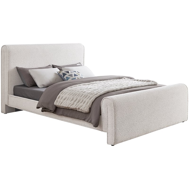 Maklaine Modern / Contemporary Cream Finish Boucle Fabric Full Bed