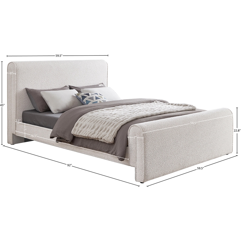 Maklaine Modern / Contemporary Cream Finish Boucle Fabric Full Bed