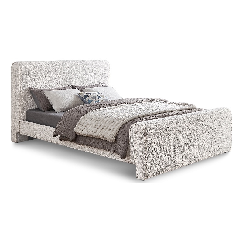Maklaine Modern / Contemporary Cream Finish Boucle Fabric Full Bed