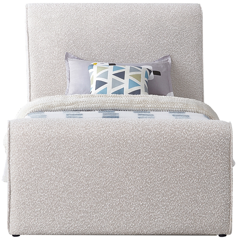 Maklaine Modern / Contemporary Cream Finish Boucle Fabric Twin Bed