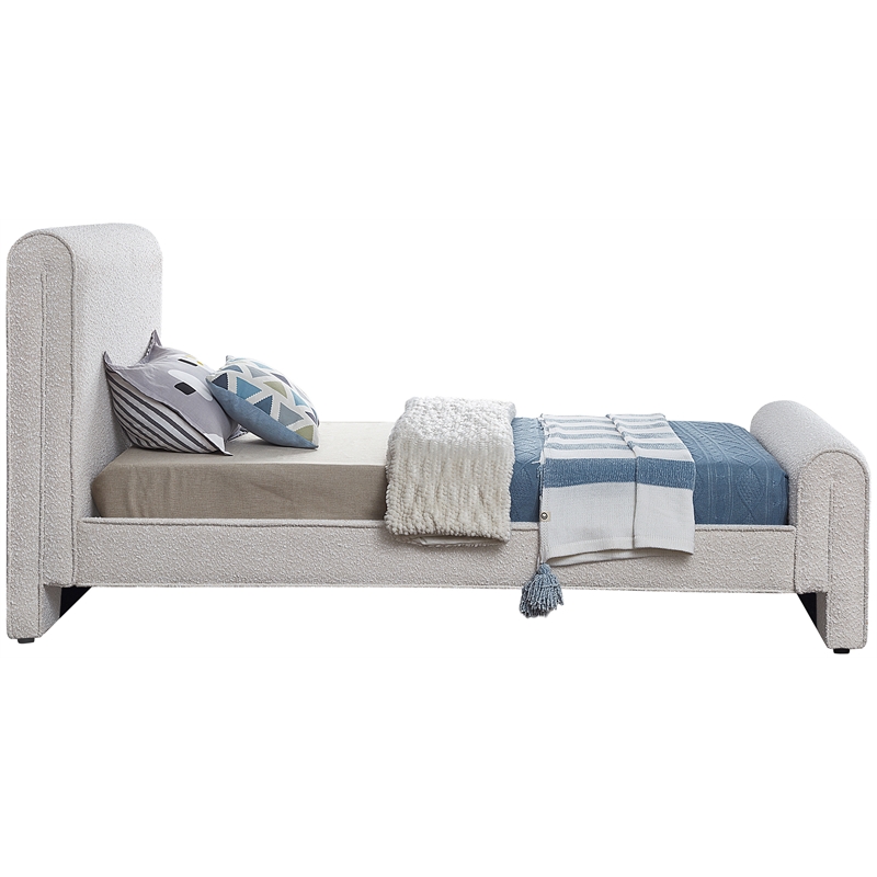 Maklaine Modern / Contemporary Cream Finish Boucle Fabric Twin Bed