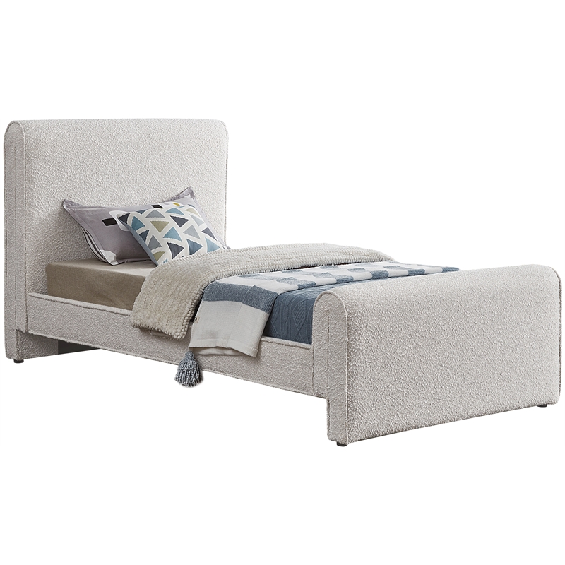 Maklaine Modern / Contemporary Cream Finish Boucle Fabric Twin Bed