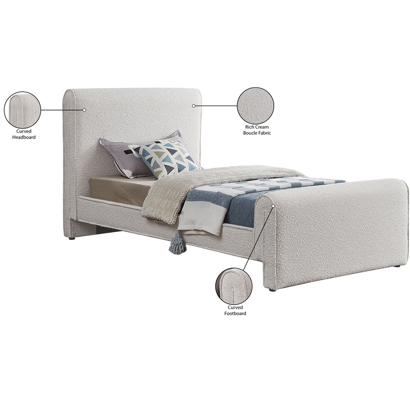 Maklaine Modern / Contemporary Cream Finish Boucle Fabric Twin Bed