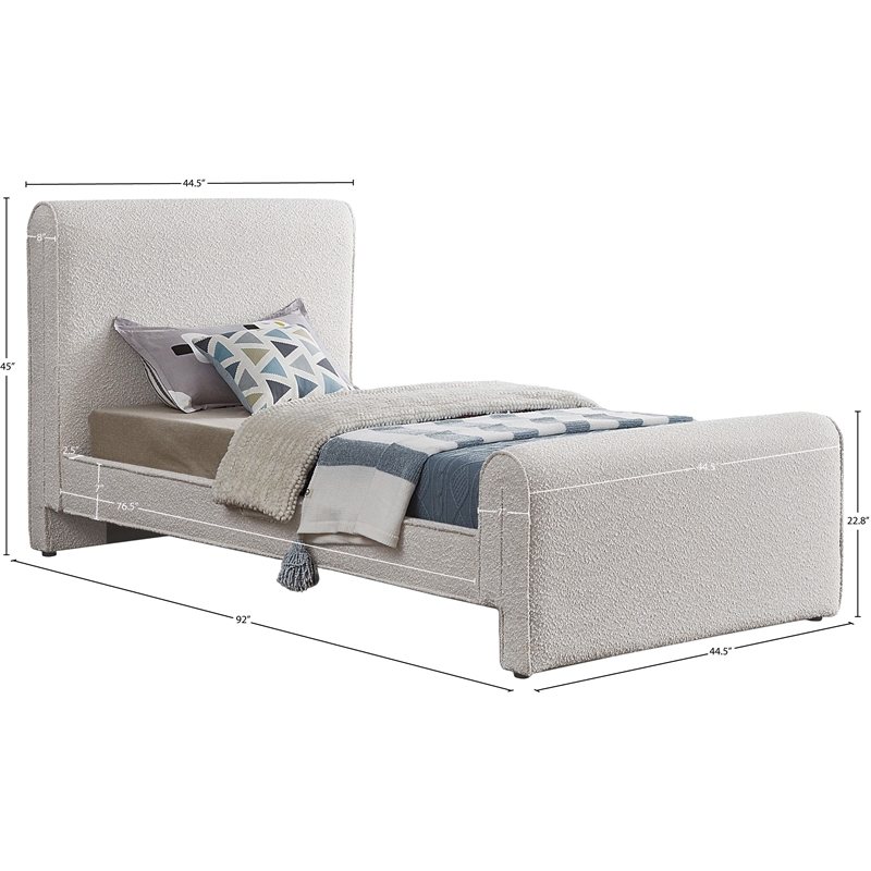 Maklaine Modern / Contemporary Cream Finish Boucle Fabric Twin Bed