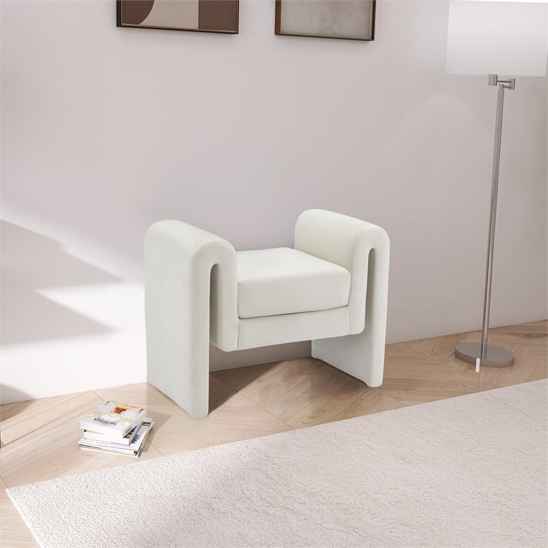 Maklaine Modern / Contemporary Soft Cream Finish Velvet Bench