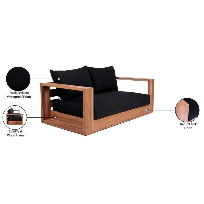 Maklaine Contemporary Black Water Resisting Outdoor Loveseat