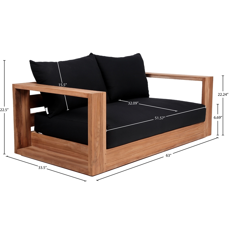 Maklaine Contemporary Black Water Resisting Outdoor Loveseat