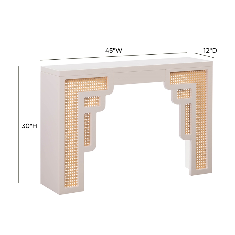 Maklaine MDF Cream Console Table Rectangular Woven Rattan Accents Unassembled