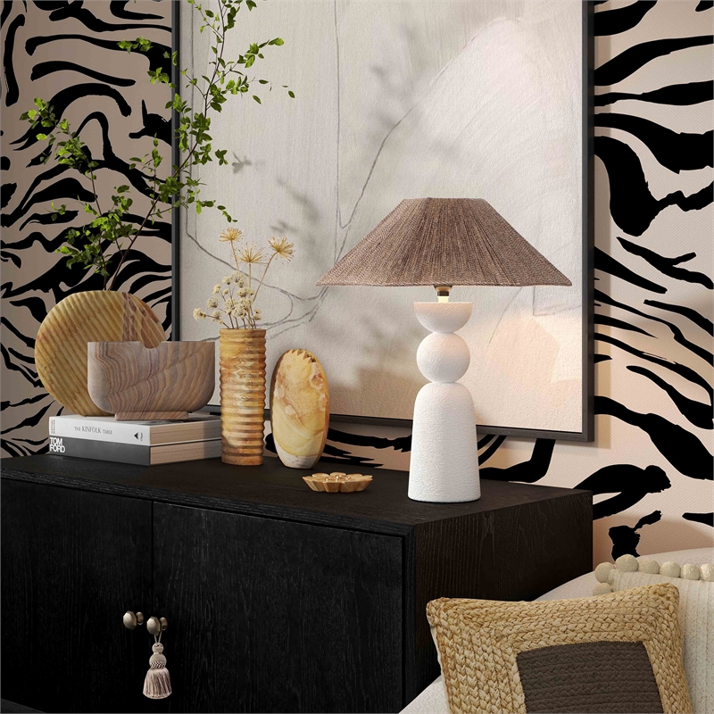 Maklaine Jute Rope White Table Lamp Circle Handmade 15.8