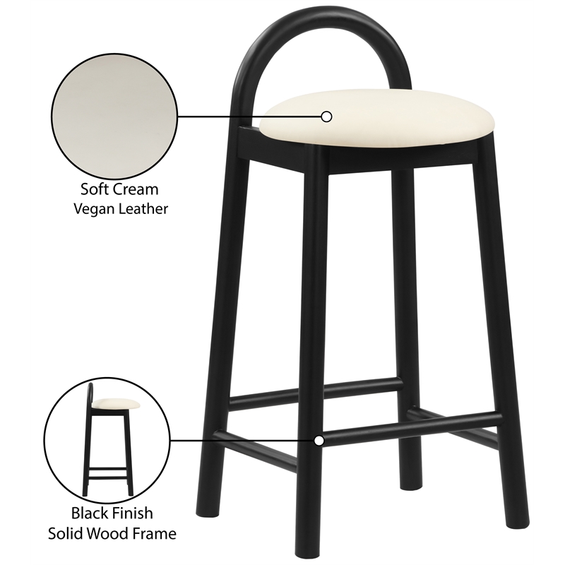 Maklaine Vegan Faux Leather Soft Cream Stool Contemporary 16.18