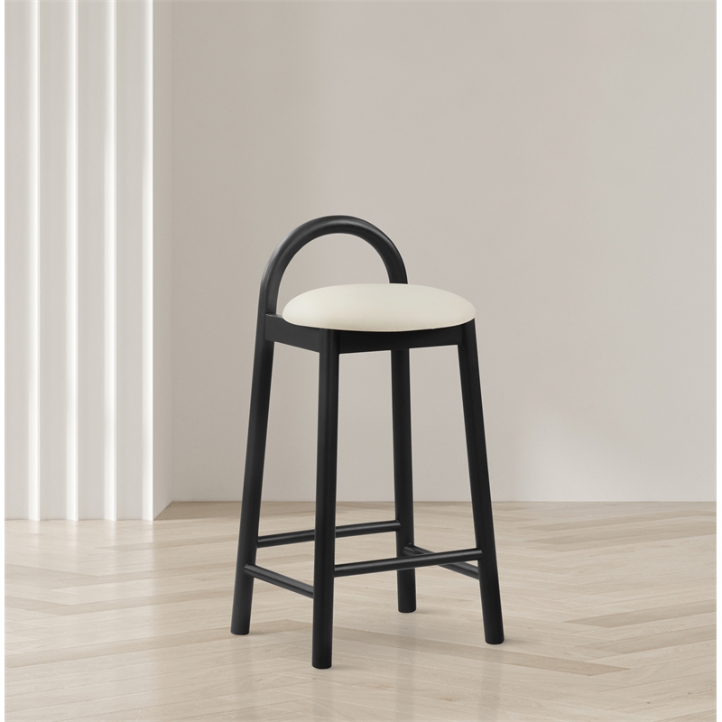 Maklaine Vegan Faux Leather Soft Cream Stool Contemporary 16.18