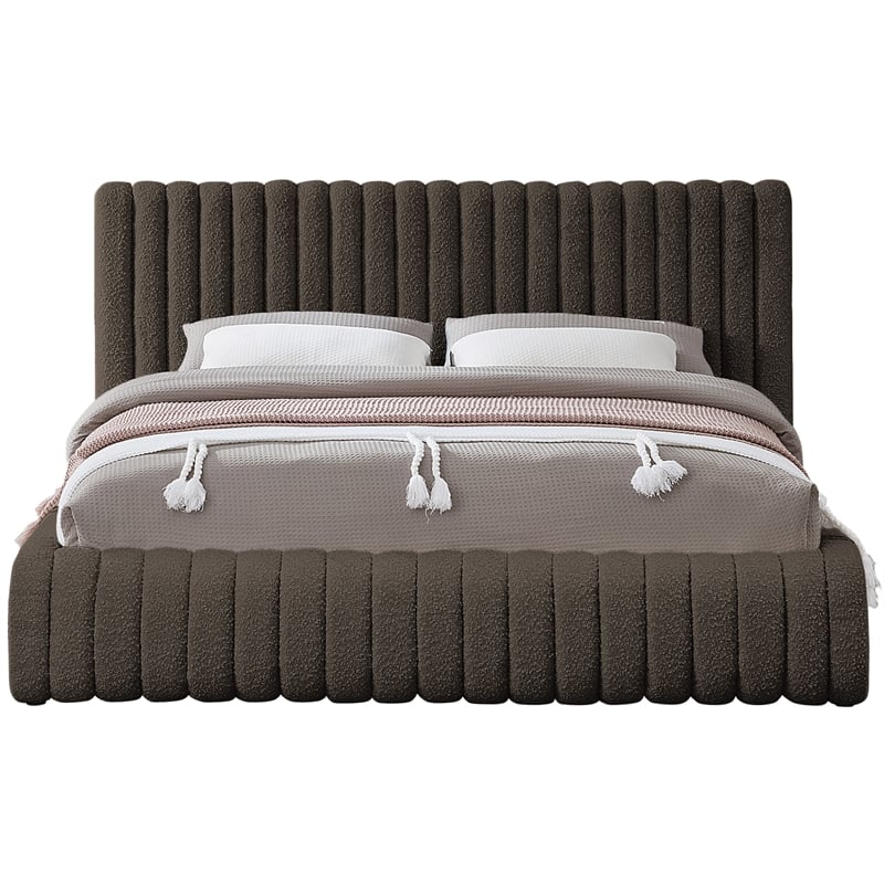 Maklaine Modern / Contemporary Brown Finish Boucle Fabric King Bed