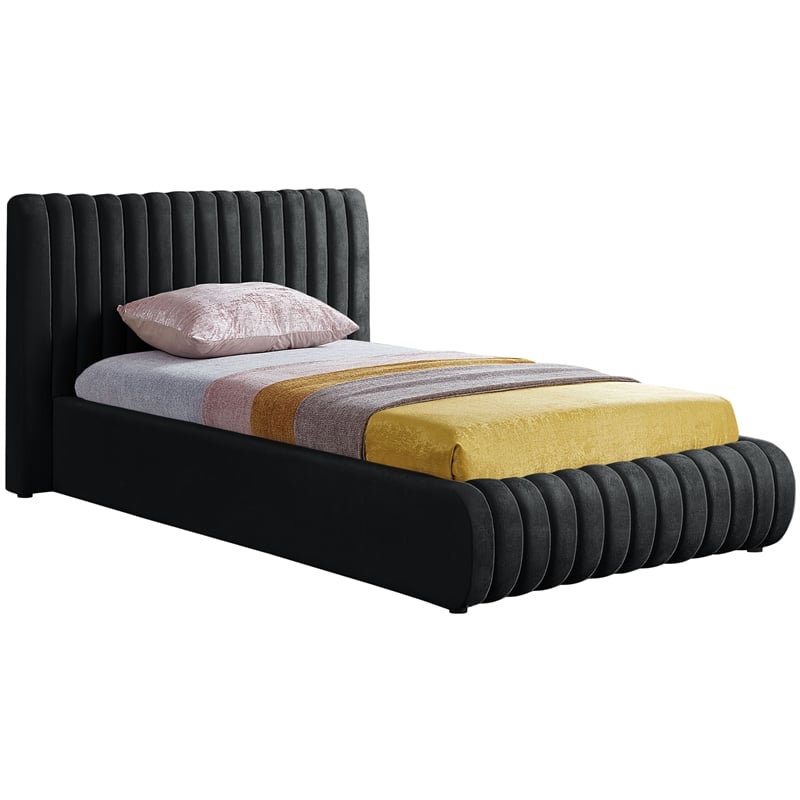 Maklaine Modern / Contemporary Black Finish Fabric Velvet Twin Bed