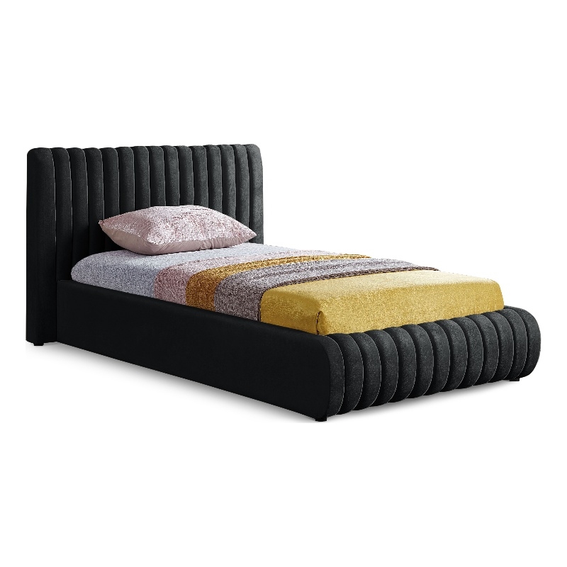 Maklaine Modern / Contemporary Black Finish Fabric Velvet Twin Bed