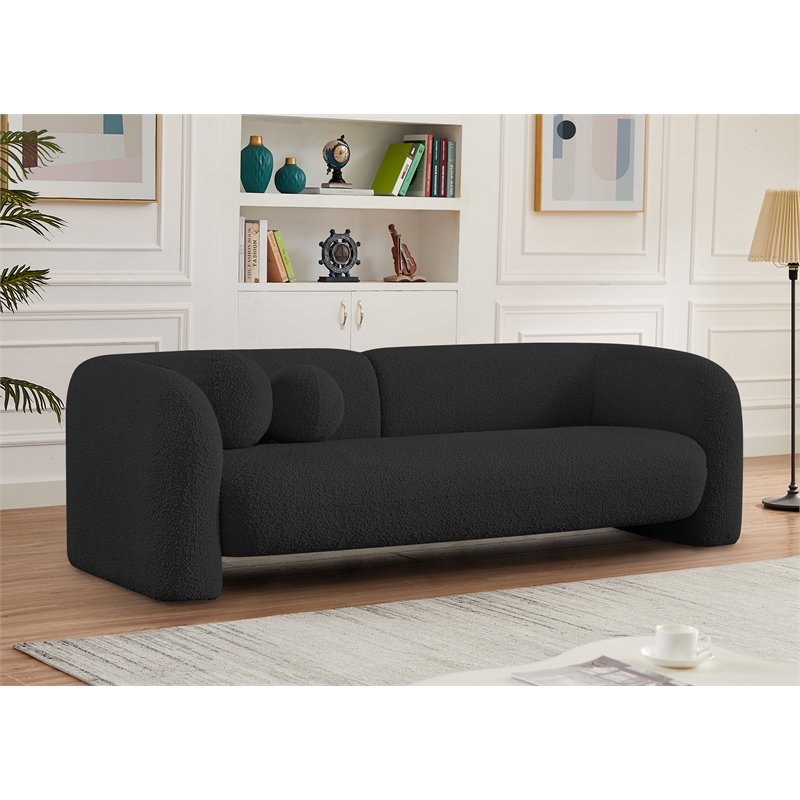 Maklaine Modern / Contemporary Rich Black Boucle Fabric Sofa