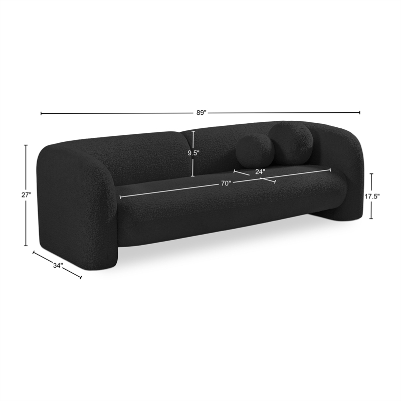 Maklaine Modern / Contemporary Rich Black Boucle Fabric Sofa
