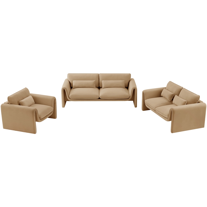 Maklaine Modern / Contemporary Soft Camel Velvet Fabric Sofa