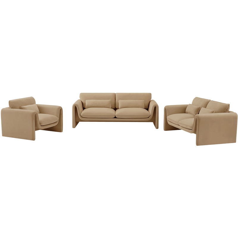 Maklaine Modern / Contemporary Soft Camel Velvet Fabric Sofa