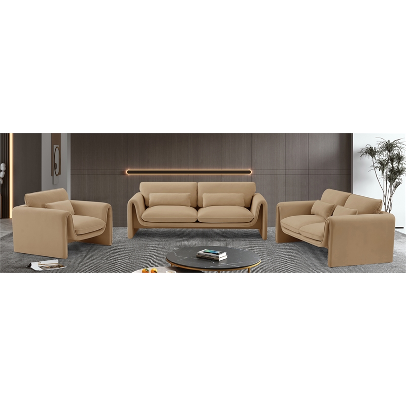 Maklaine Modern / Contemporary Soft Camel Velvet Fabric Sofa