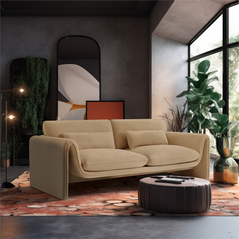 Maklaine Modern / Contemporary Soft Camel Velvet Fabric Sofa