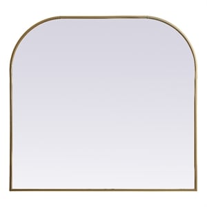Maklaine Contemporary 40x38&quot Arch MDF Wood/Metal Mirror in Brass