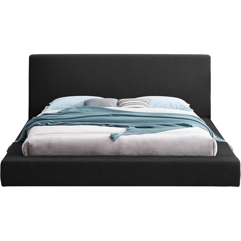 Maklaine Modern / Contemporary Black Finish Boucle Fabric Full Bed