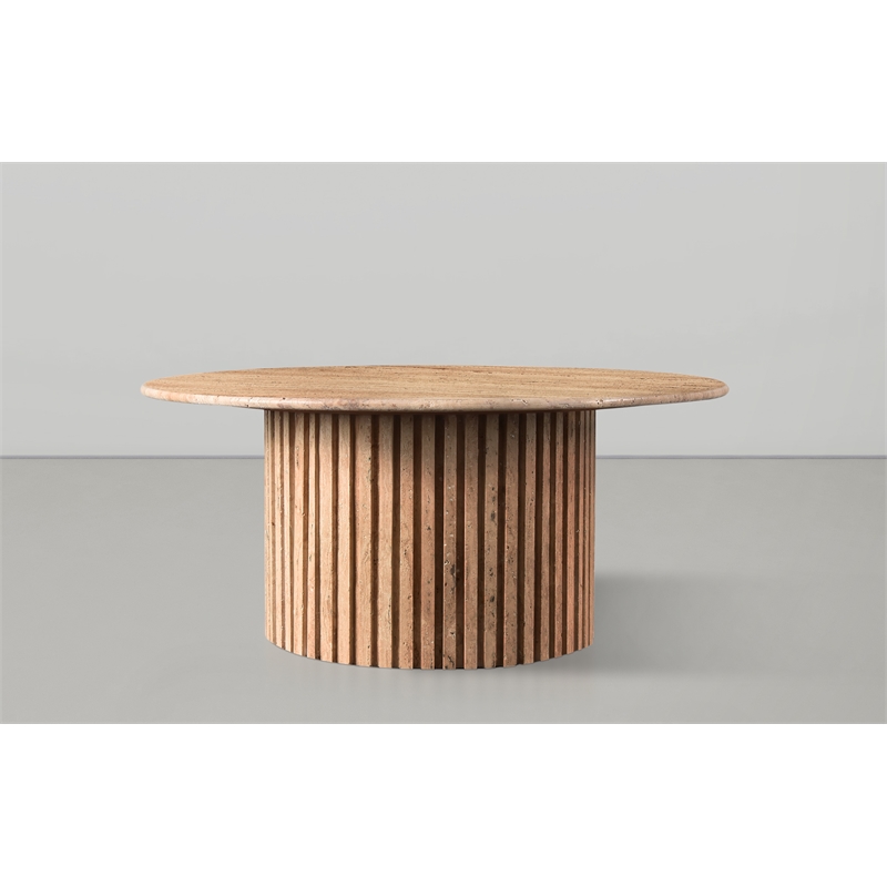 Maklaine Modern / Contemporary Beige Travertine Stone Coffee Table