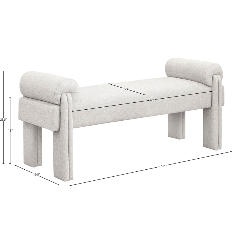 Maklaine Modern / Contemporary Soft Beige Polyester Fabric Bench