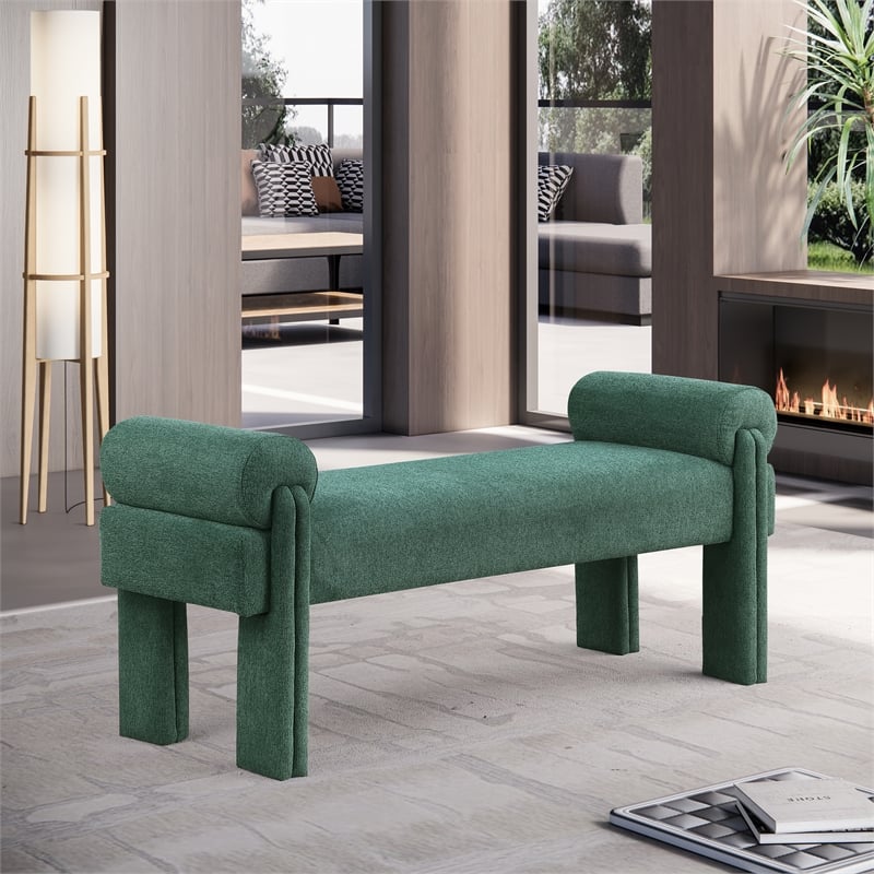 Maklaine Modern / Contemporary Soft Green Polyester Fabric Bench