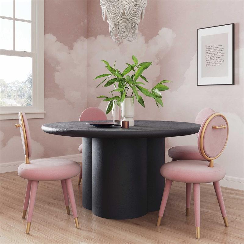 Maklaine Transitional Black Finish Faux Plaster Round Dining Table