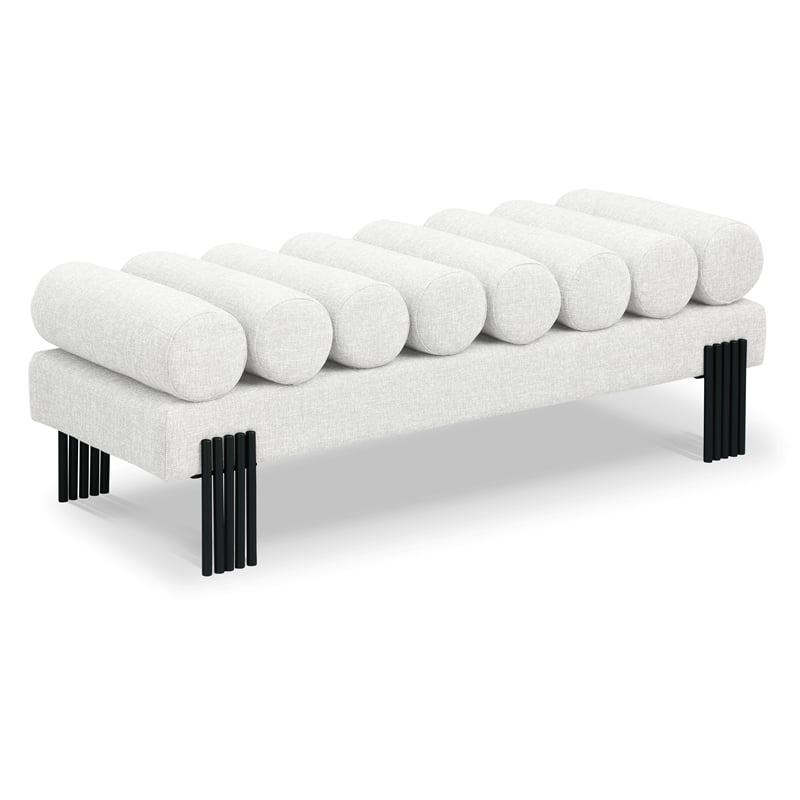 Maklaine Modern / Contemporary Cream Linen Textured Fabric Bench