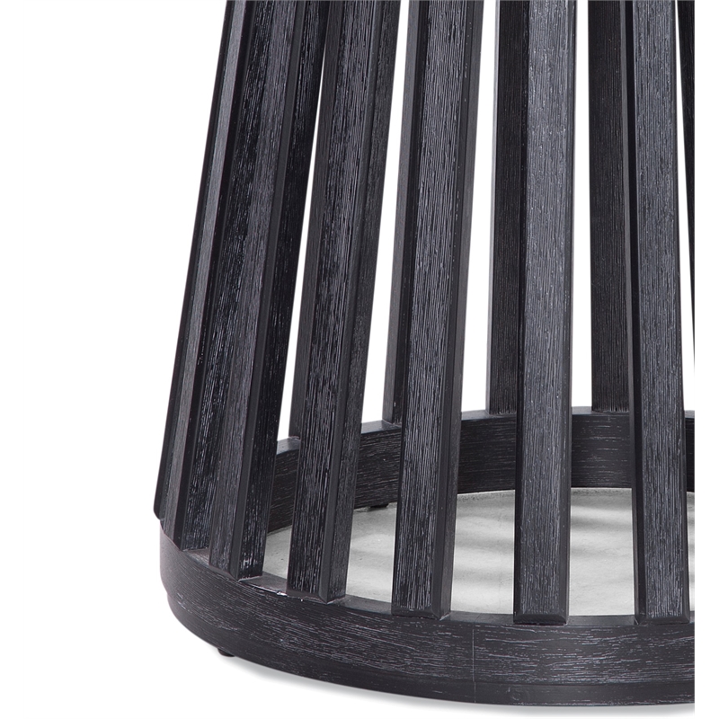 Maklaine Round Contemporary Glass and Wood Dining Table in Black